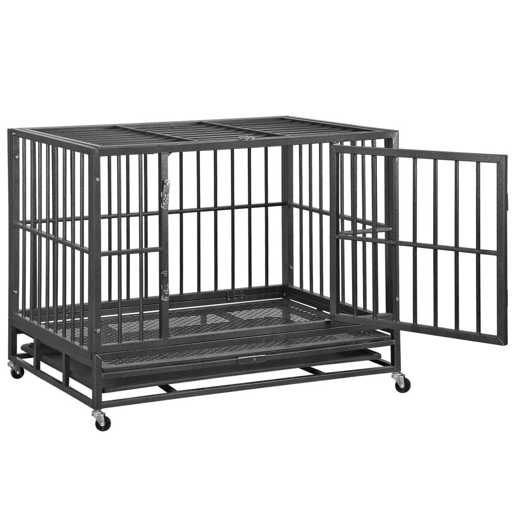 ZENY 38 Inch Indestructible Heavy Duty Dog Crate Escape Proof with Lockable Wheels High Anxiety Double Door Design - Image 5