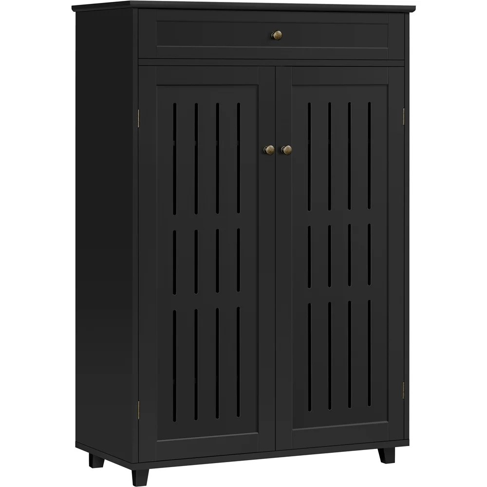 Renwick 5-Tier Shoe Storage Cabinet with Louvered Door & 1 Drawer for Livingroom Entryway, Black - Image 7