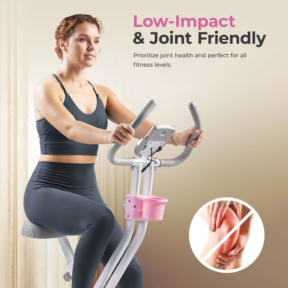 Sunny Health & Fitness Foldable Pink Magnetic Exercise Cycling Upright X-Bike Pro, 300LB Capacity w Smart Bluetooth & FREE SunnyFit App - P2320 - Image 3