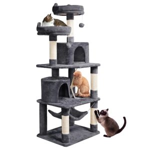 Yaheetech 62"H Multi Level Cat Tree Tower with Condos,  Foam-Padded Perches,  Dark Gray