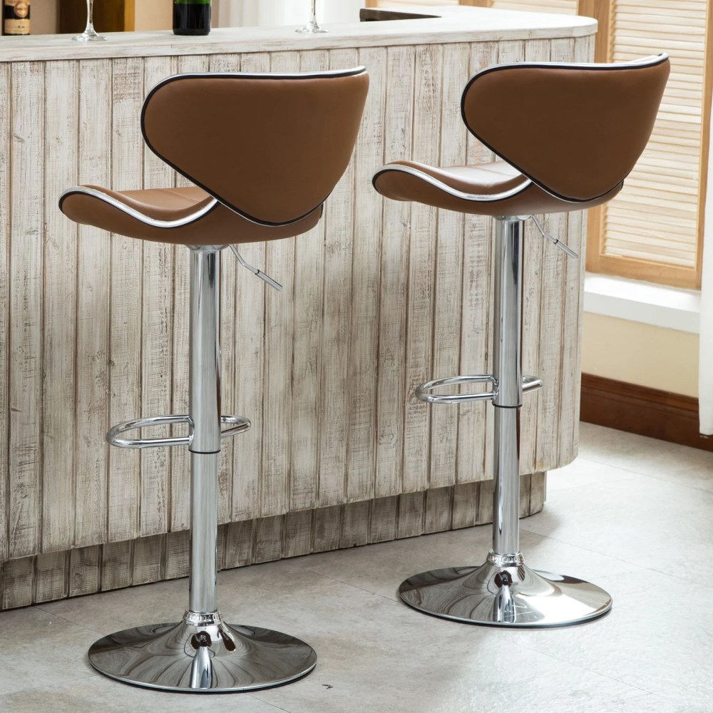 Roundhill Masaccio Cushioned Leatherette Upholstery Airlift Adjustable Swivel Barstool with Chrome Base, Set of 2, Multiple Colors Available - Image 11