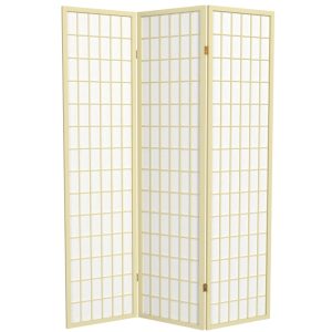 Red Lantern 6 ft. Tall Window Pane Shoji Screen - Ivory with Freestanding Frame