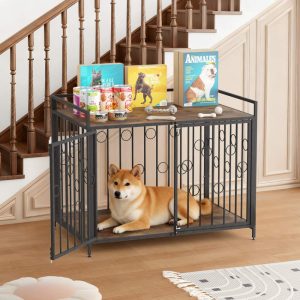 TIME RAY Dog Crate Furniture for Small Dog with Double-Doors ,  Dog Kennel Indoor Decorative Pet House Dog Cage Table,  Brown