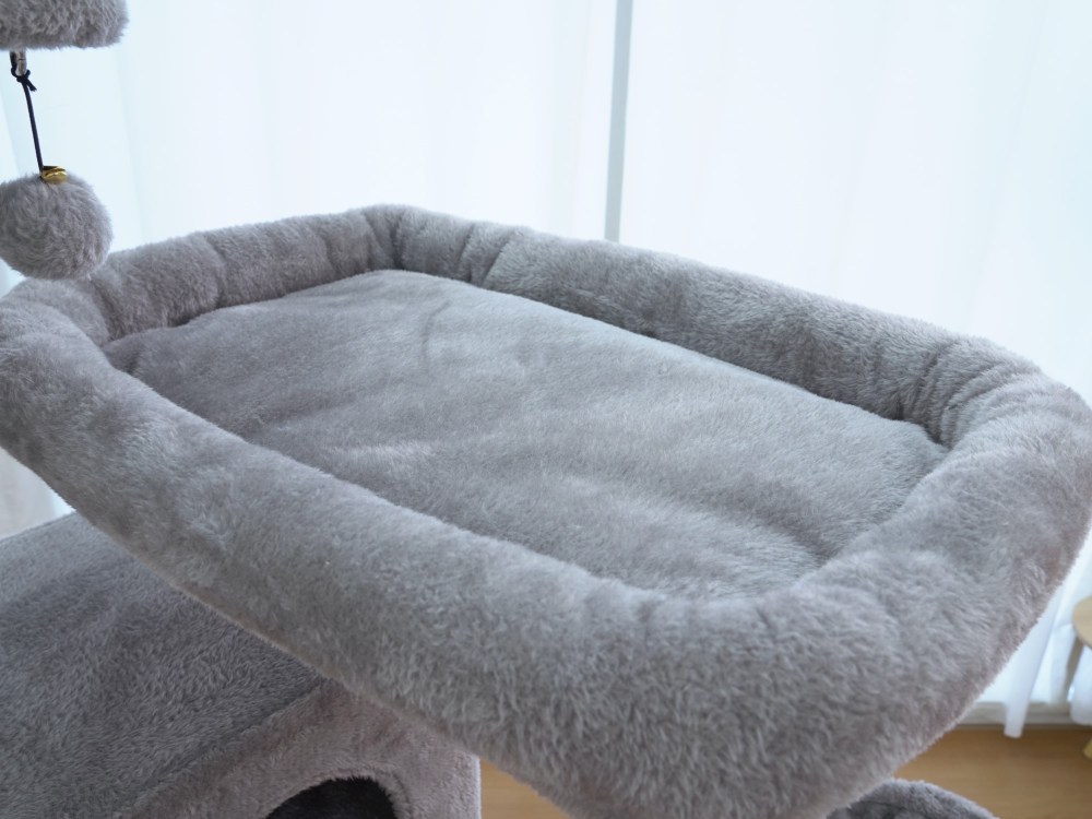 Vibrant Life Heavy Duty 8-Level 66" Cat Tree with Two Condos, Scratching Ramps, and Hammocks, Light Gray - Image 9