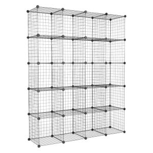 Zimtown DIY 20-Cube Wire Grid Storage Organizer,14"x14" Modular Wardrobe Bookshelf for Office Bedroom Bathroom Living Room,Black