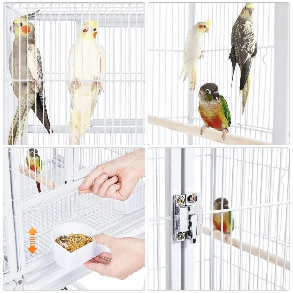 Alden Design Stackable Wide Divided Metal Bird Breeder Cage with Rolling Stand, White - Image 5