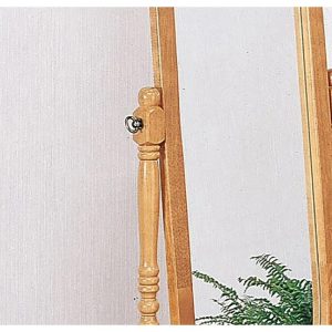59.25" Tall Standing Wooden Floor Mirror with Natural finish, Oval Shape