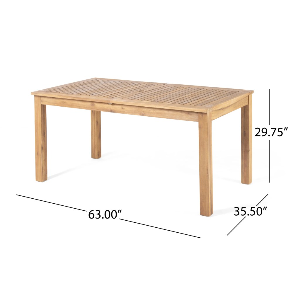 Noble House 63" Acacia Wood Expandable Design and Durable Outdoor Dining Table, Natural - Image 6