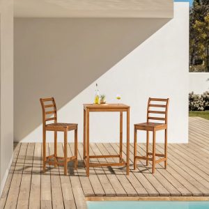 Alaterre Furniture Brandon Acacia Wood Outdoor Bar Height Bistro Set - Set of 3,Natural