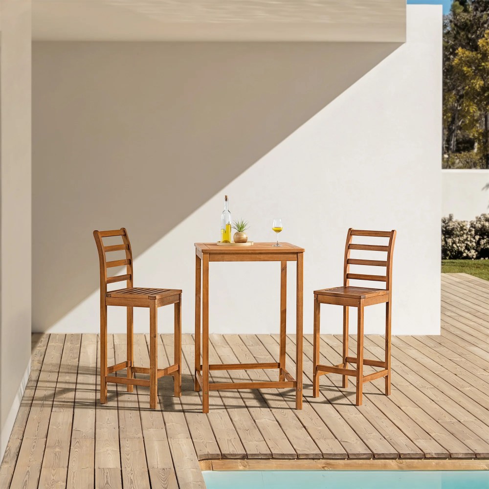 Alaterre Furniture Brandon Acacia Wood Outdoor Bar Height Bistro Set - Set of 3,Natural