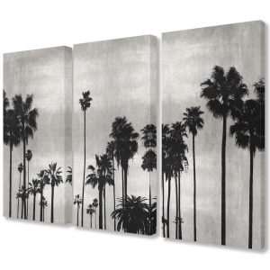 The Stupell Home Decor Collection Black and White Photography Palm Tree Silhouette Scene Triptych Stretched Canvas Wall Art Set, 16 x 1.5 x 24