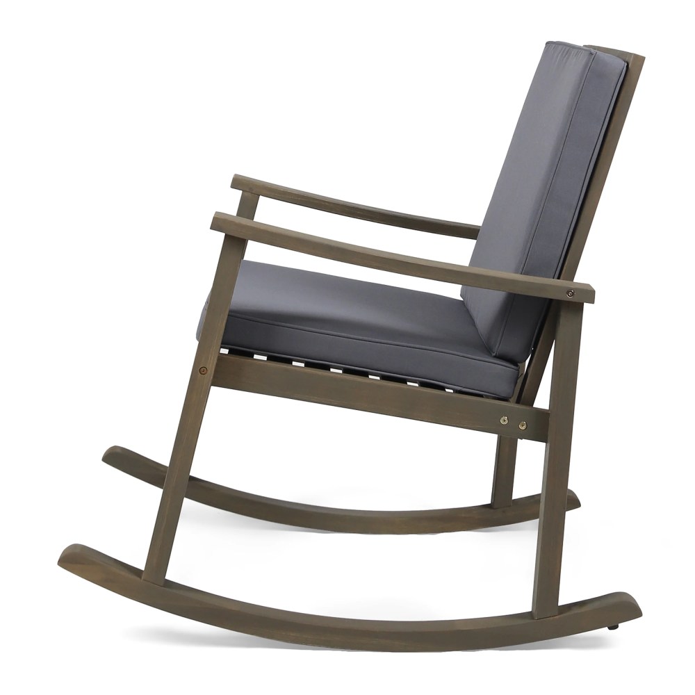 Outdoor Acacia Wood Rocking Chair with Cushion, Grey - Image 5