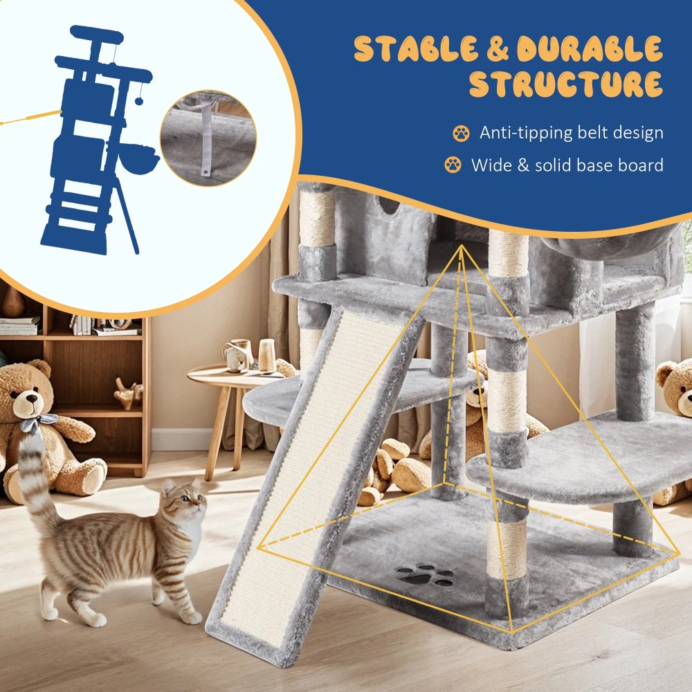 Allewie 68" Multi-Level Large Cat Tree and Tower with Cat Condo House, Scratching Posts & Board, Gray - Image 5