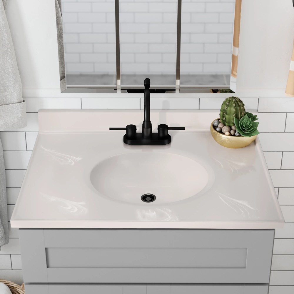 Design House Cultured Marble 31" x 19" Single Bowl Vanity Top with Centerset Mount and Backsplash, Ivory Swirl - Image 16