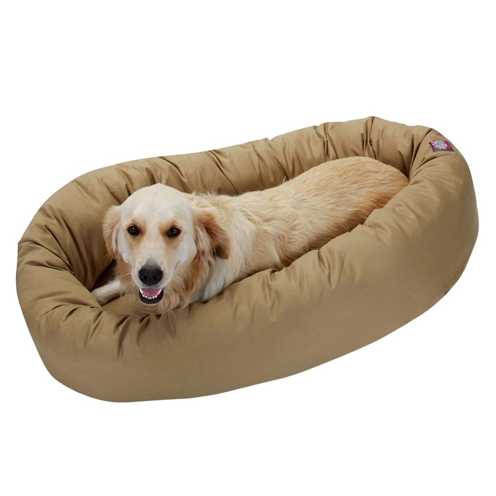 Majestic Pet Poly/Cotton Bagel Pet Bed for Dogs, Calming Dog Bed Washable, Large, Khaki
