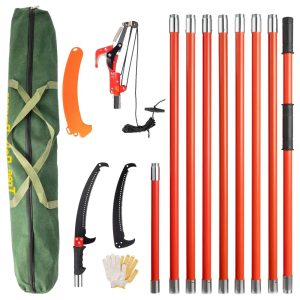 Zimtown 30ft Manual Pole Saw - Extendable Tree Trimmer with Steel Blade for Tall Trees,Orange