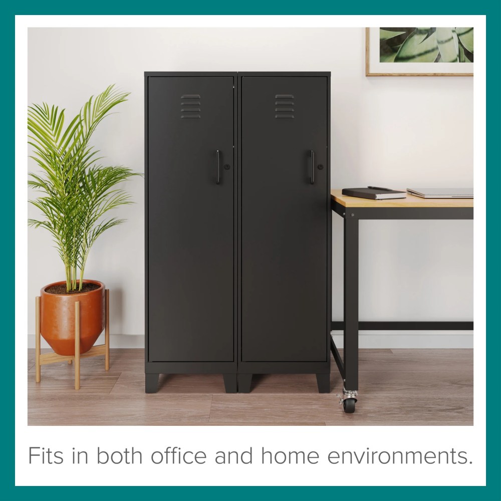 Space Solutions 53.38 inch High 4 Shelf Storage Locker Cabinet, Welded Metal, Fully Assembled, Vented Door, 3 inch Riser Legs, Black - Image 11