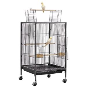 VEVOR Bird Cage,  18 x 18 x 30 inch,  Open Flat Top,  Wrought Iron Bird Flight Cage with Perches,  Slide-Out Tray and Plastic Feeders,  Casters,  for Parrot,  Blue Tit,  Cockatiel,  Canary,  Budgeriga