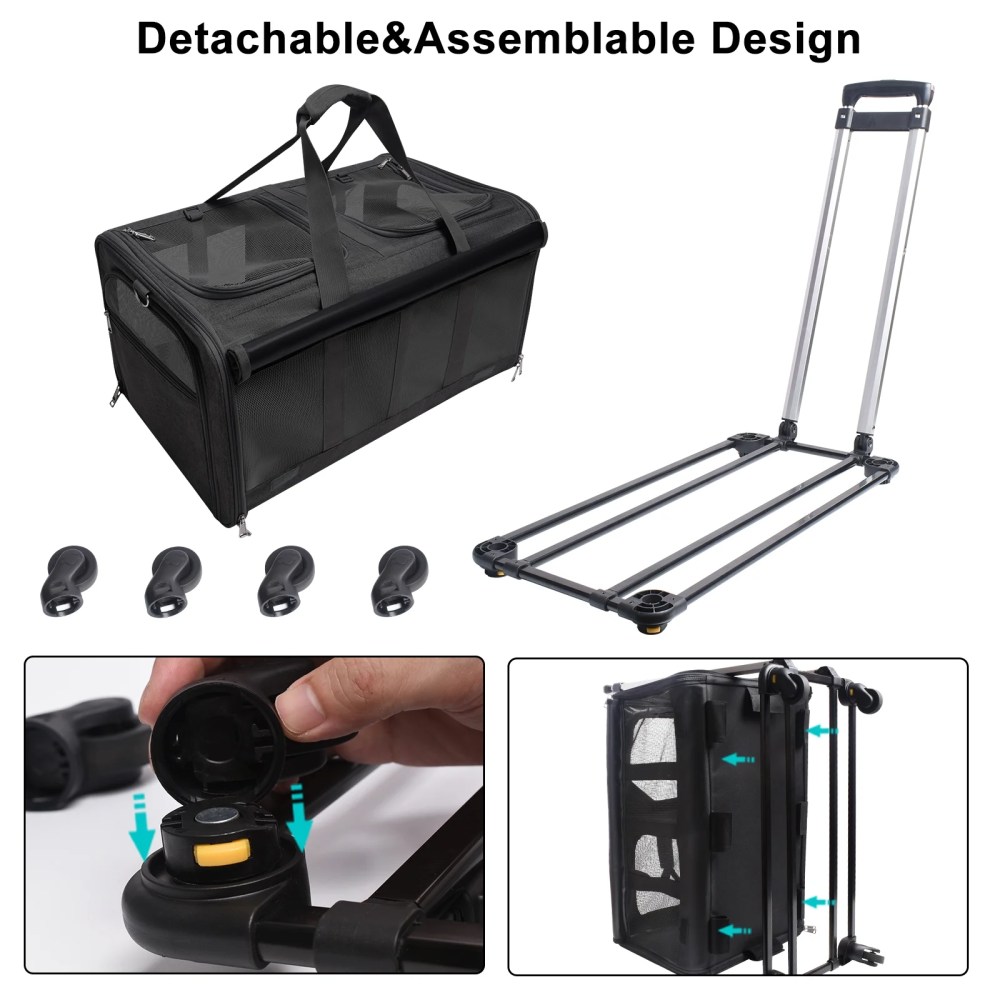 ELEGX Double-Compartment Pet Rolling Carrier with Wheels for 2 Pets, for Up to 35 LBS, Cat Rolling Carrier for 2 Cats, Super Ventilated Design, Ideal for Traveling/Hiking /Camping - Image 2