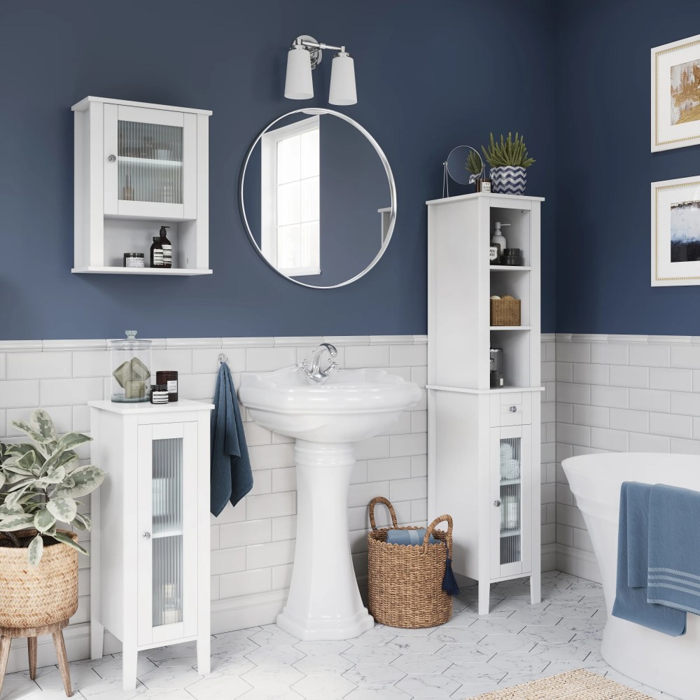 RiverRidge Prescott 1-Door Slim Bathroom Storage Cabinet and Organizer Shelf - White - Image 6