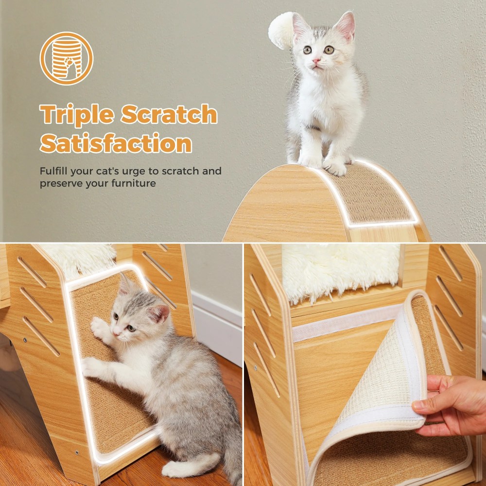 Pefilos 43" Modern Cat Tree Tower Rocket Shape, Multilevel Cat Condo for Large Cats, Cat Tower for Big and Fat Spacious, Beige - Image 9