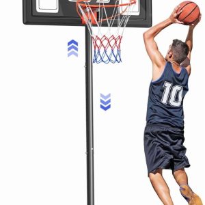 44" Portable Basketball Hoop 4.4-10ft Height Adjustable Basketball Goal System with PC Backboard Material Outdoor, Dprodo Black