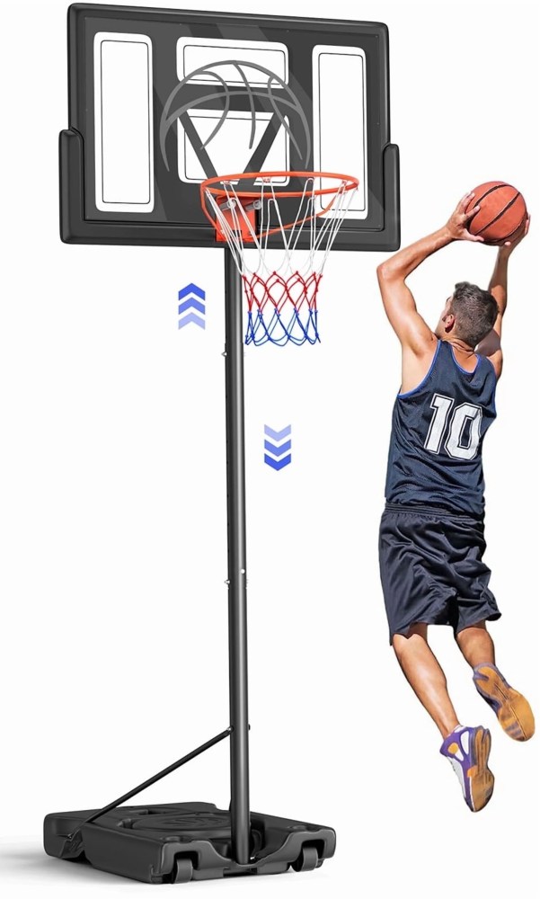 44" Portable Basketball Hoop 4.4-10ft Height Adjustable Basketball Goal System with PC Backboard Material Outdoor, Dprodo Black