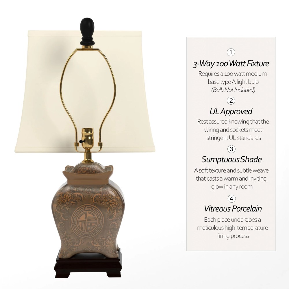Oriental Furniture 19" Porcelain Lamp. Table tamp, hand crafted, Glazed - Image 3