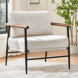 Yaheetech Modern Upholstered Boucle Accent Chair with Metal Frame for Living Room,Ivory