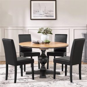 Yaheetech Faux Leather Dining Chairs with Rubberwood Legs,Set of 2,Black