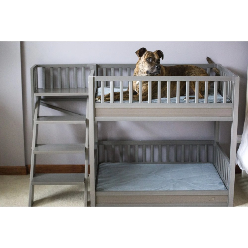 New Age Pet ECOFLEX Aspen Dog Bunk Bed in Grey, Two Memory Foam Cushions - Image 5