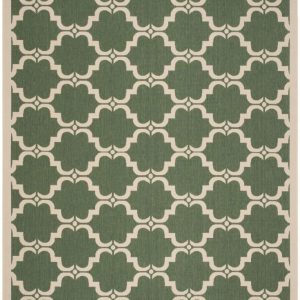 SAFAVIEH Courtyard Estelle Geometric Indoor/Outdoor Area Rug, Dark Green/Beige, 8" x 11"