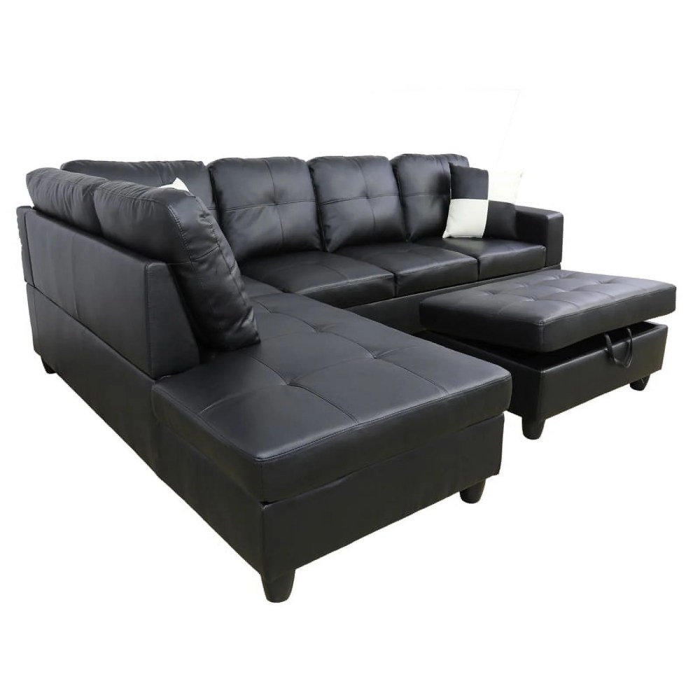 Hommoo Semi PU Leather Sectional Sofa, L Shaped Couch, Sectional Sofa Set for Small Space Living Room, Black(Without Ottoman) - Image 7