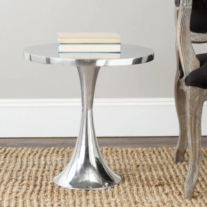 SAFAVIEH Galium Aluminum Round Top Side Table Silver