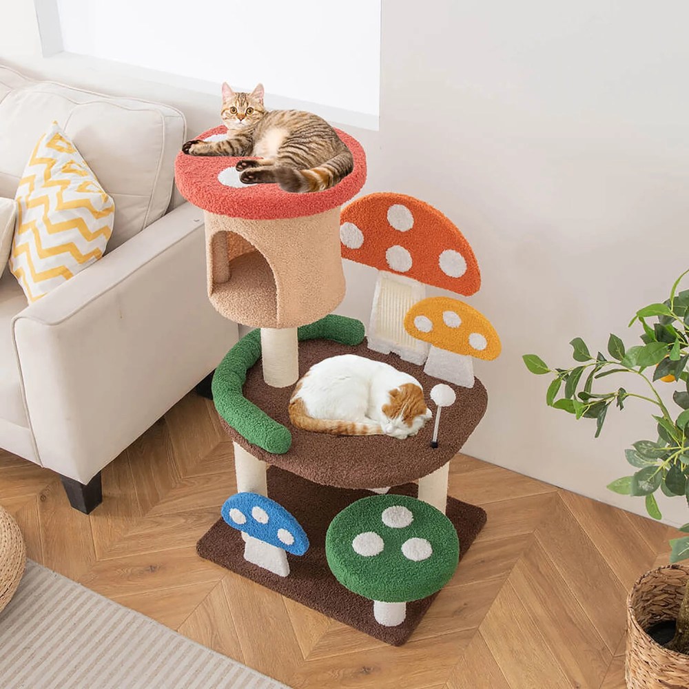 Gymax 41" Mushroom Cat Tree Tower Patended Indoor Kitten Activity Center w/ Natural Sisal Posts - Image 4