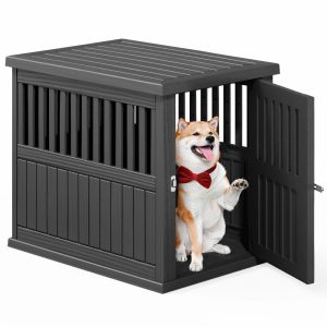 Bifanuo Dog Crate,  Decorative Plastic Kennel with Locking Latch for Small to Medium Breeds,  Indoor,  Black