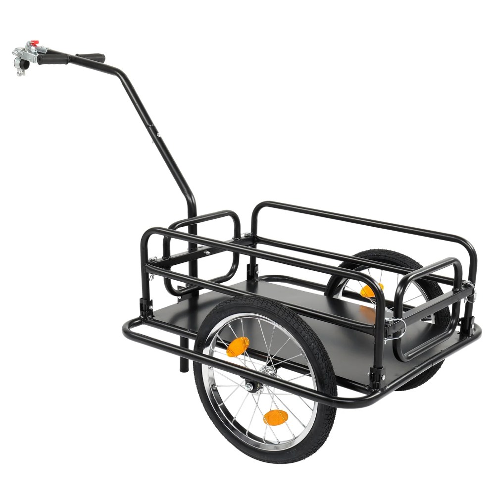 Zimtown Outdoor Bicycle Trailer Rack Iron Frame Fence with 16" Inflatable Wheel, Black