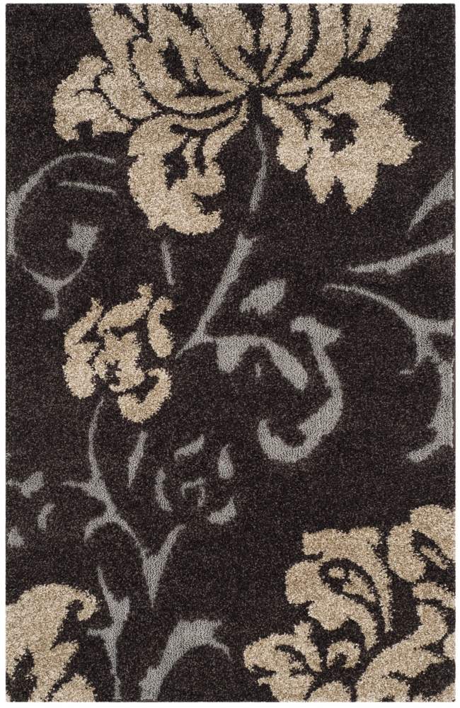 SAFAVIEH Florida Merrick Floral Shag Area Rug, Dark Brown/Smoke, 3'3" x 5'3"