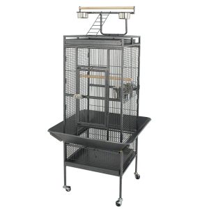 ZENSTYLE 61" Large Bird Cage with Rolling Stand Parrot Cage Pet House Wrought Iron Birdcage,  Black