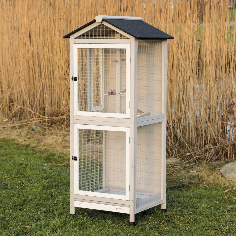 TRIXIE Large 66.5" Indoor-Outdoor Wooden Aviary with 3 Front Doors & 2 Perches, Gray - Image 4