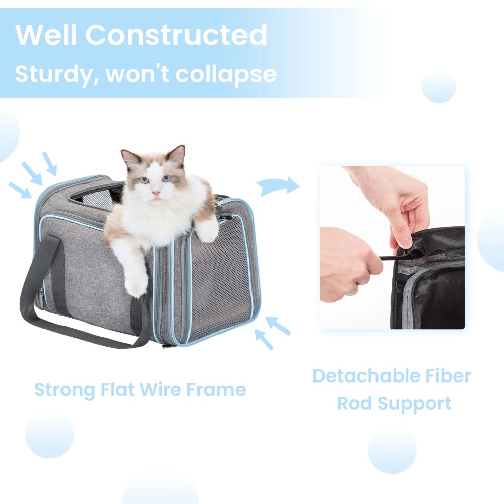 Petsfit 19" Expandable Soft-Sided Cat Carrier, Airline Approved Portable Washable Pet Travel Carrier with Two Extension for Kittens, Light Gray - Image 4