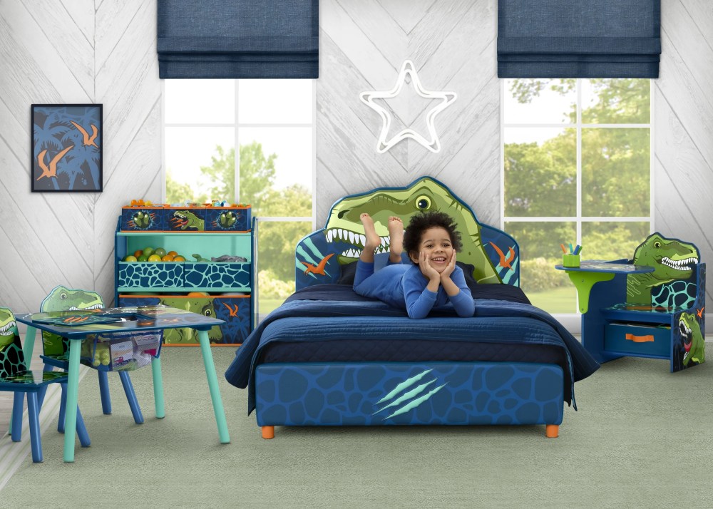 Delta Children Dinosaur Upholstered Twin Bed, Blue - Image 4
