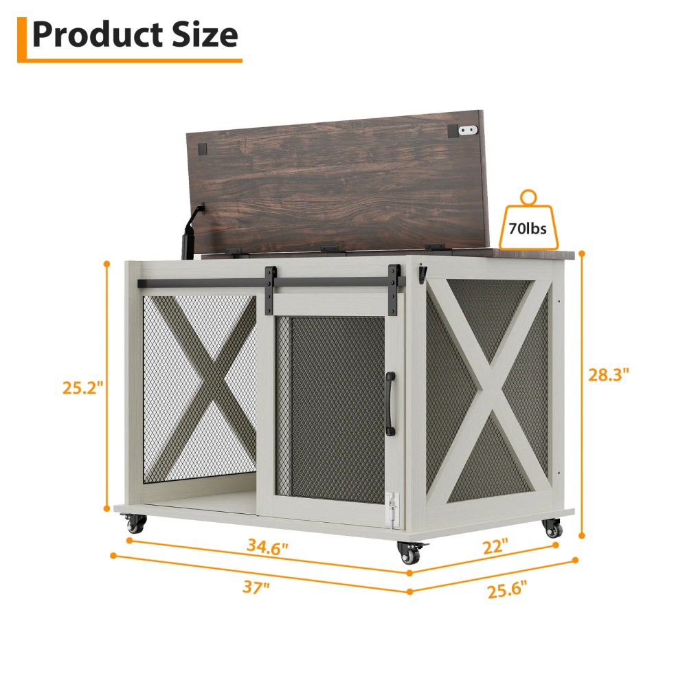37" Stress-Free Dog Crate with Dual Access Sliding Barn Door & Flip Top Design Creates a Cozy Den for Your Pet - Image 7