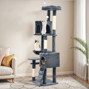 Uforic 70.8"Cat Tree Tower for Indoor Cats, Multi Level Play Tower Condo with Scratching Posts&Cozy Basket,  Dark Gray