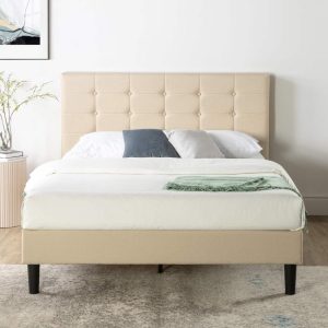 Zinus Ibidun 40" Upholstered Platform Bed Frame,Beige,Queen