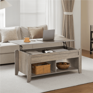 Yaheetech 39.5in Lift Top Coffee Table w/Storage & 2 Open Shelves for Living Room, Gray