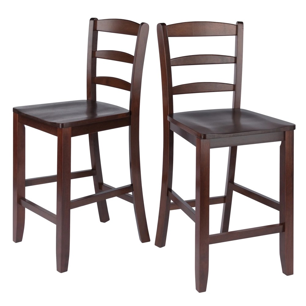 Winsome Wood Orlando 5-PC Set High Table, 2 Shelves & 4 Ladder Back Stools, Walnut Finish - Image 10