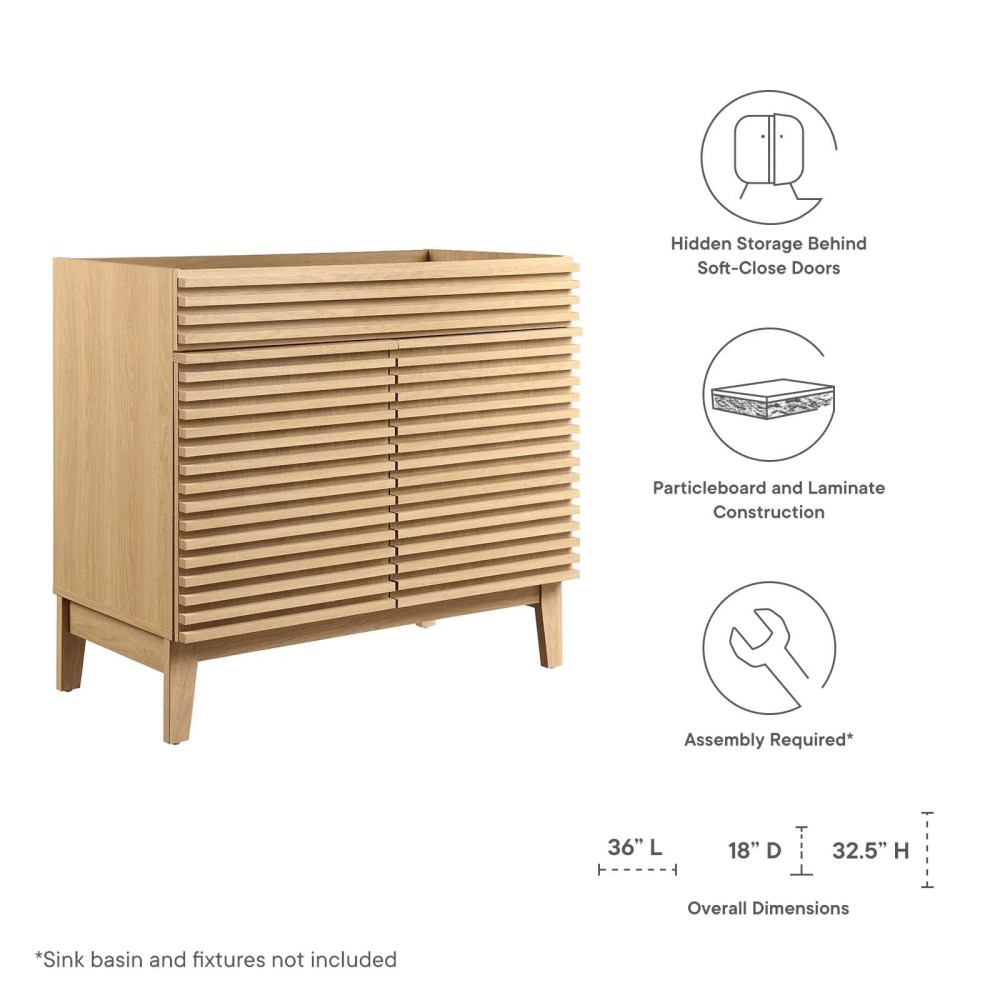 Modway Render 35" MDF and Particleboard Bathroom Vanity Cabinet in Oak - Image 7