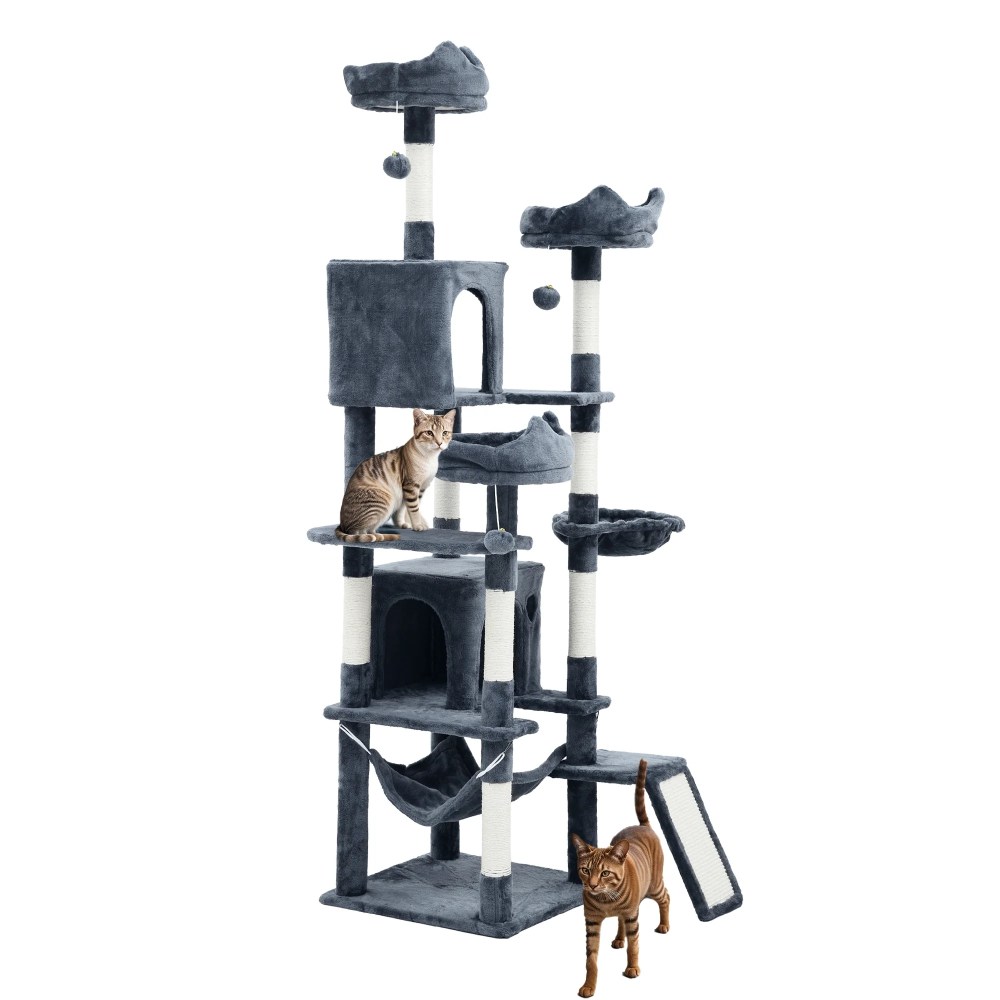 Uforic 75"Large Cat Tree Tower Multi Level Play Tower Condo with Sisal Ramp, Scratching Posts & Cozy Basket Hammocks, Dark Gray - Image 7