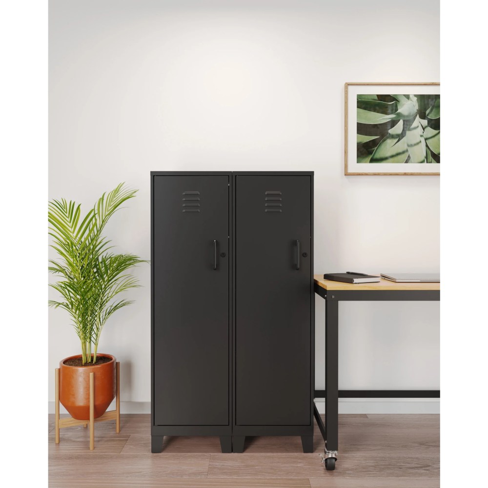 Space Solutions 53.38 inch High 4 Shelf Storage Locker Cabinet, Welded Metal, Fully Assembled, Vented Door, 3 inch Riser Legs, Black - Image 4